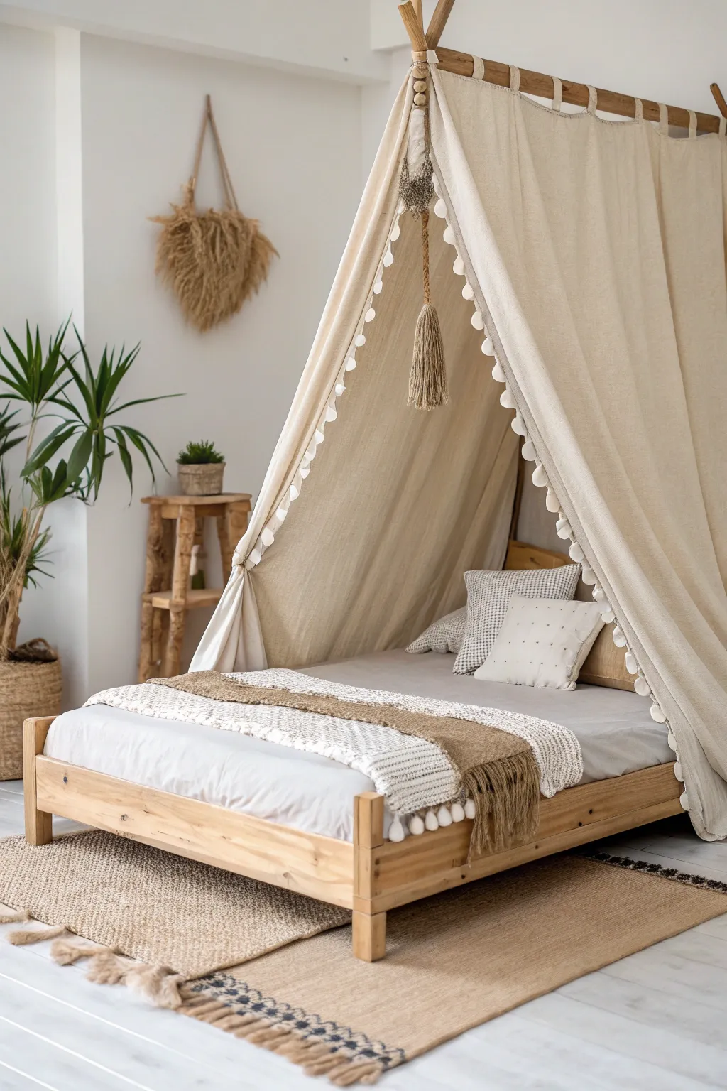 Transform your space with a minimalist bed that effortlessly converts into a cozy tent. Perfect for small spaces and big dreams. #DIY #ScandiBoho