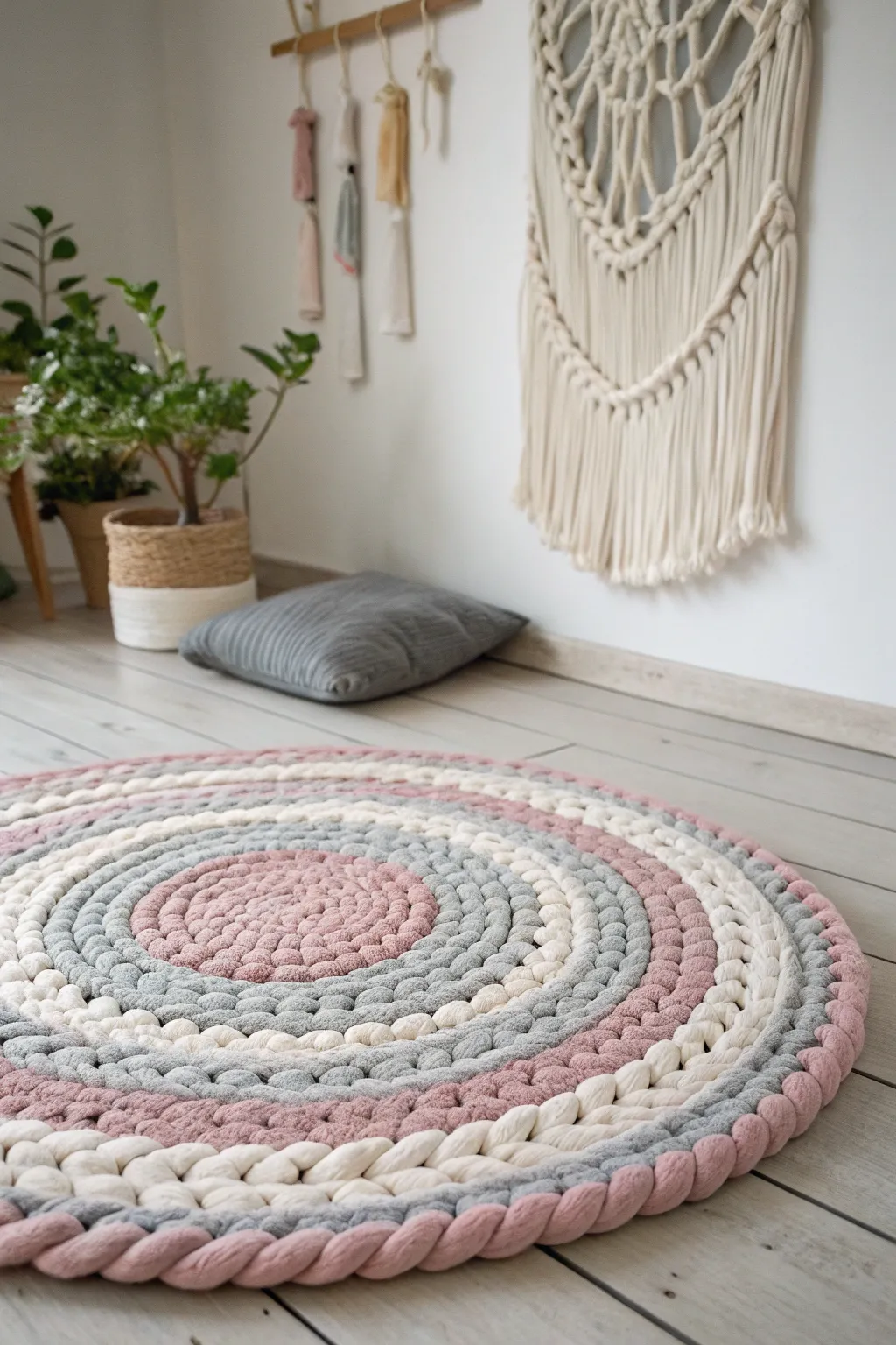 Add a splash of color and a touch of warmth to your bedroom with a DIY braided rug crafted from upcycled fabric.