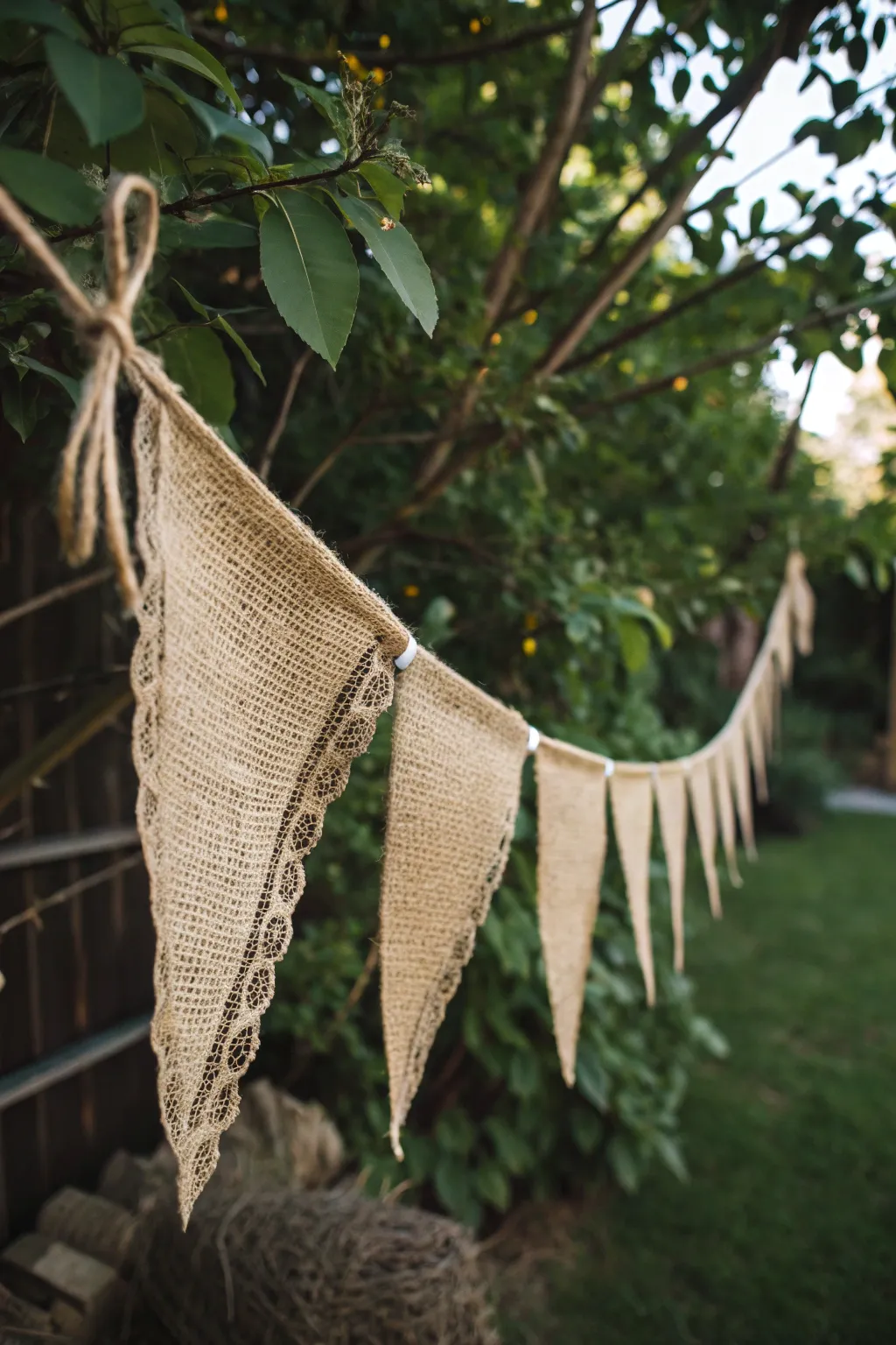 Craft your own rustic charm with a burlap and twine banner—perfect for any nature-inspired celebration!