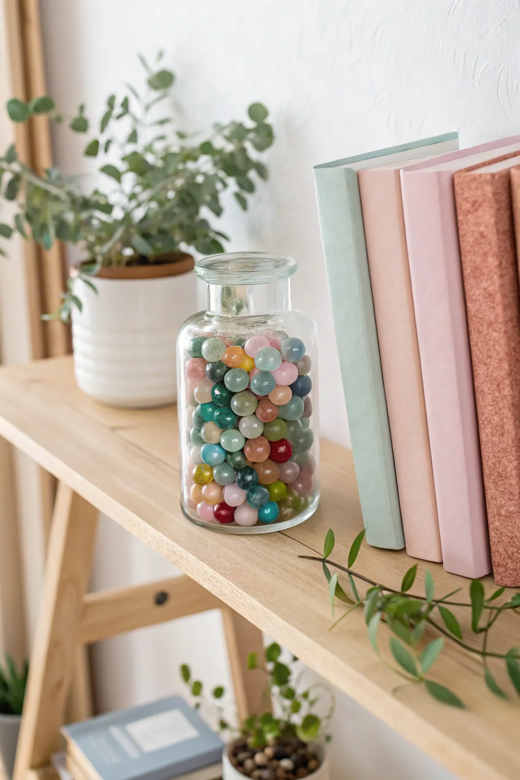 Add a splash of whimsy to your reading nook with these DIY glass jar bookends filled with vibrant marbles!
