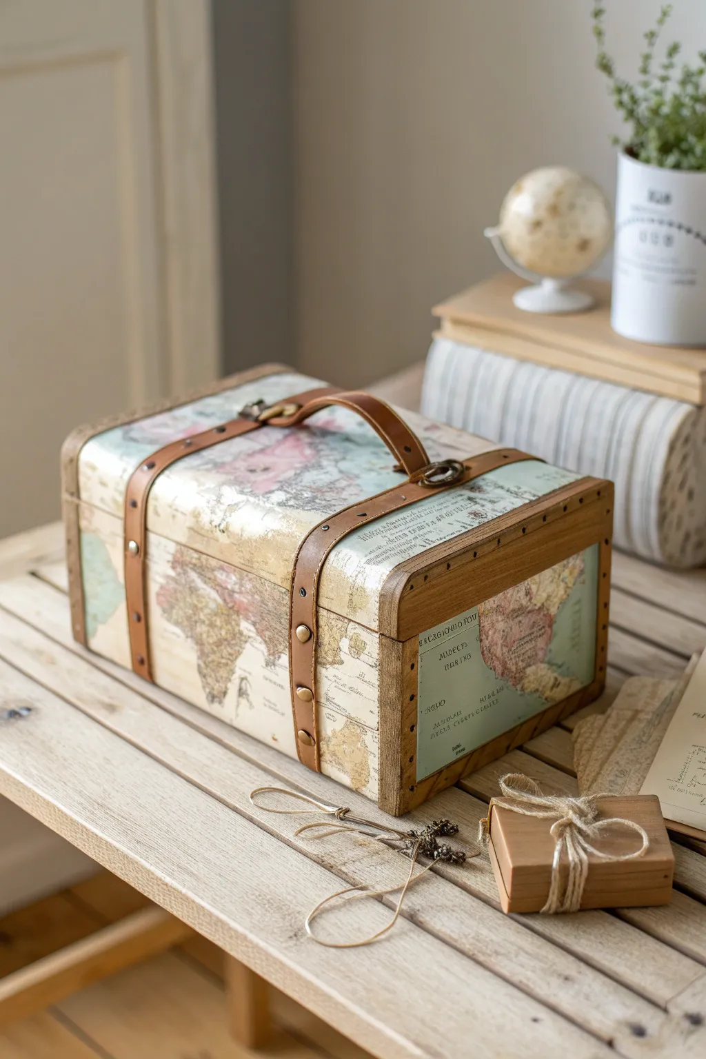 Embrace wanderlust with this charming Vintage Map Box, a perfect blend of travel dreams and minimalist elegance.