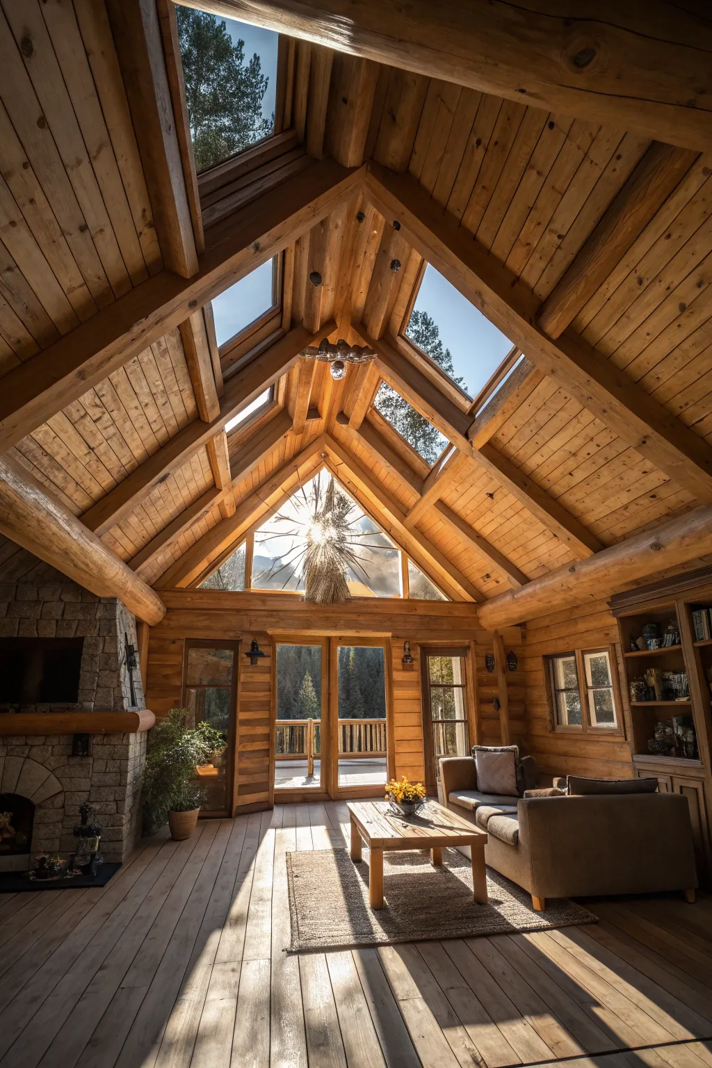 Bask in the brilliance of natural light with expertly crafted skylights, enhancing your cabin's charm.