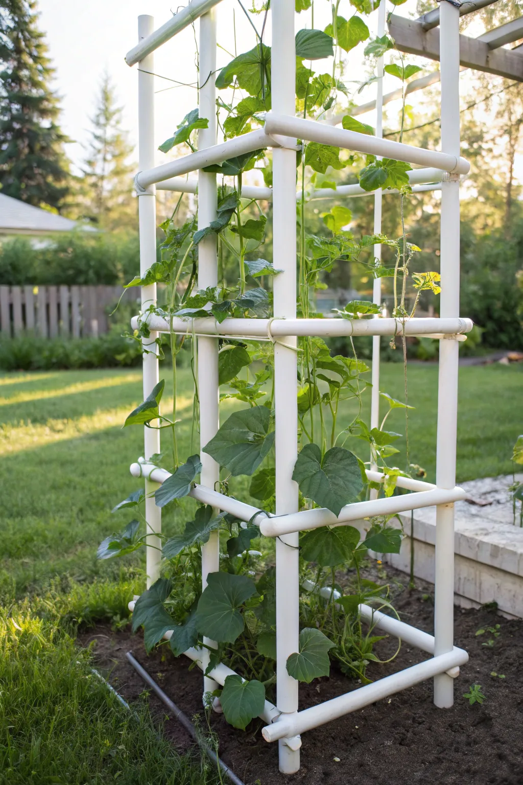 Elevate your garden with this chic DIY PVC cantaloupe trellis, where simplicity meets natural beauty.