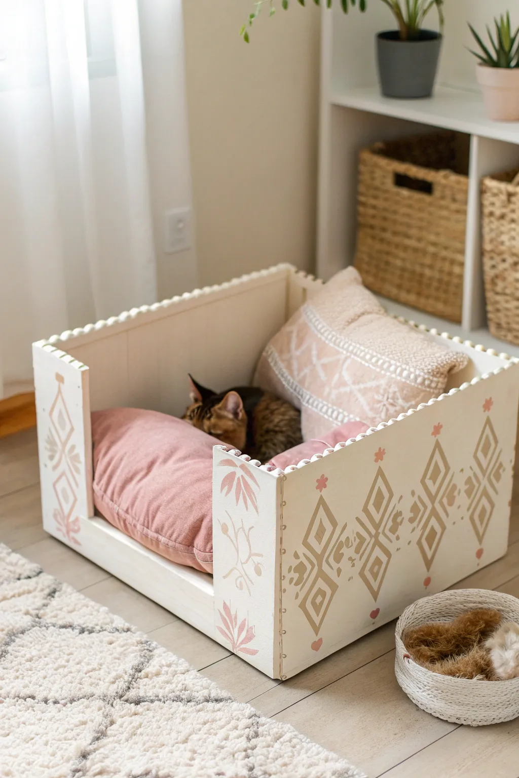 Transform a simple cardboard box into your pet's favorite boho retreat!