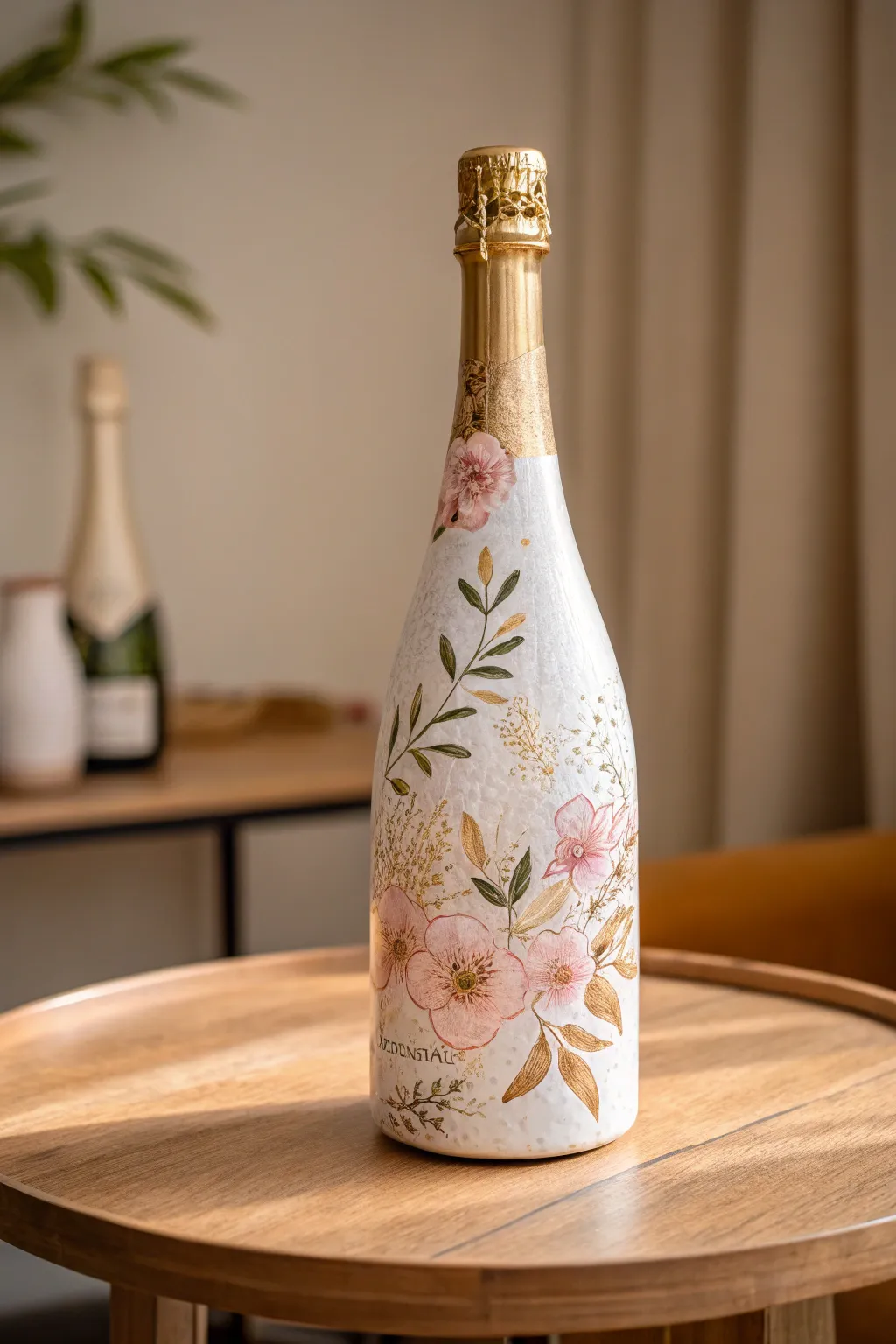 Transform your champagne bottle into a stunning masterpiece with this decoupage technique—a perfect blend of Scandinavian elegance and Boho charm.