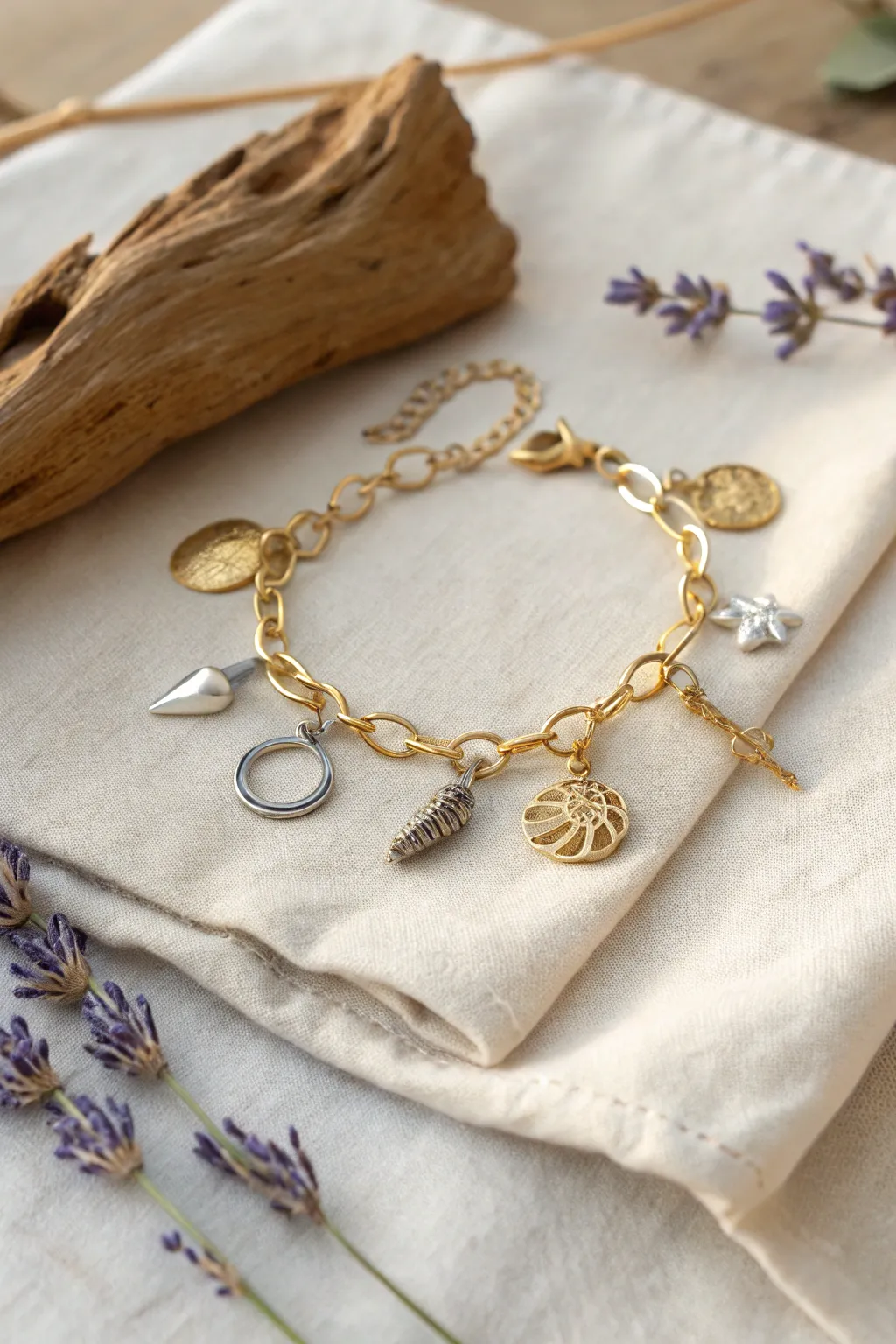 Embrace the beauty of mixed metals with this DIY charm bracelet — a perfect blend of elegance and simplicity.