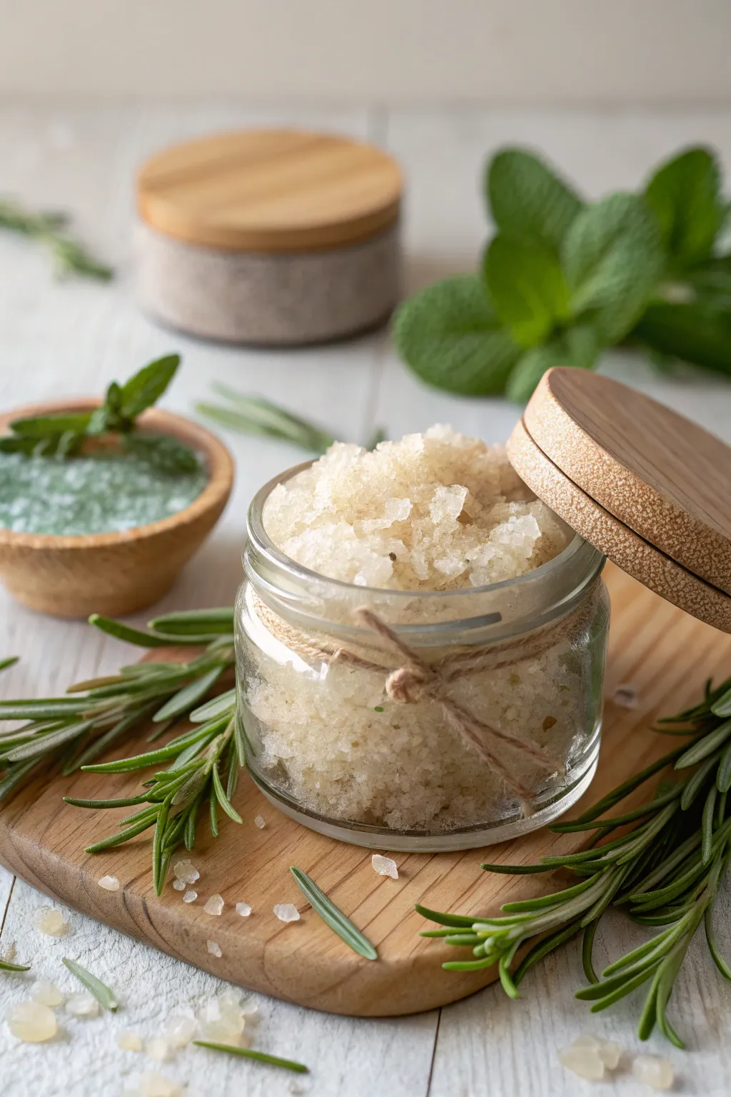 Craft your own refreshing rosemary and mint body scrub for a perfect holiday gift, blending simplicity with natural beauty.