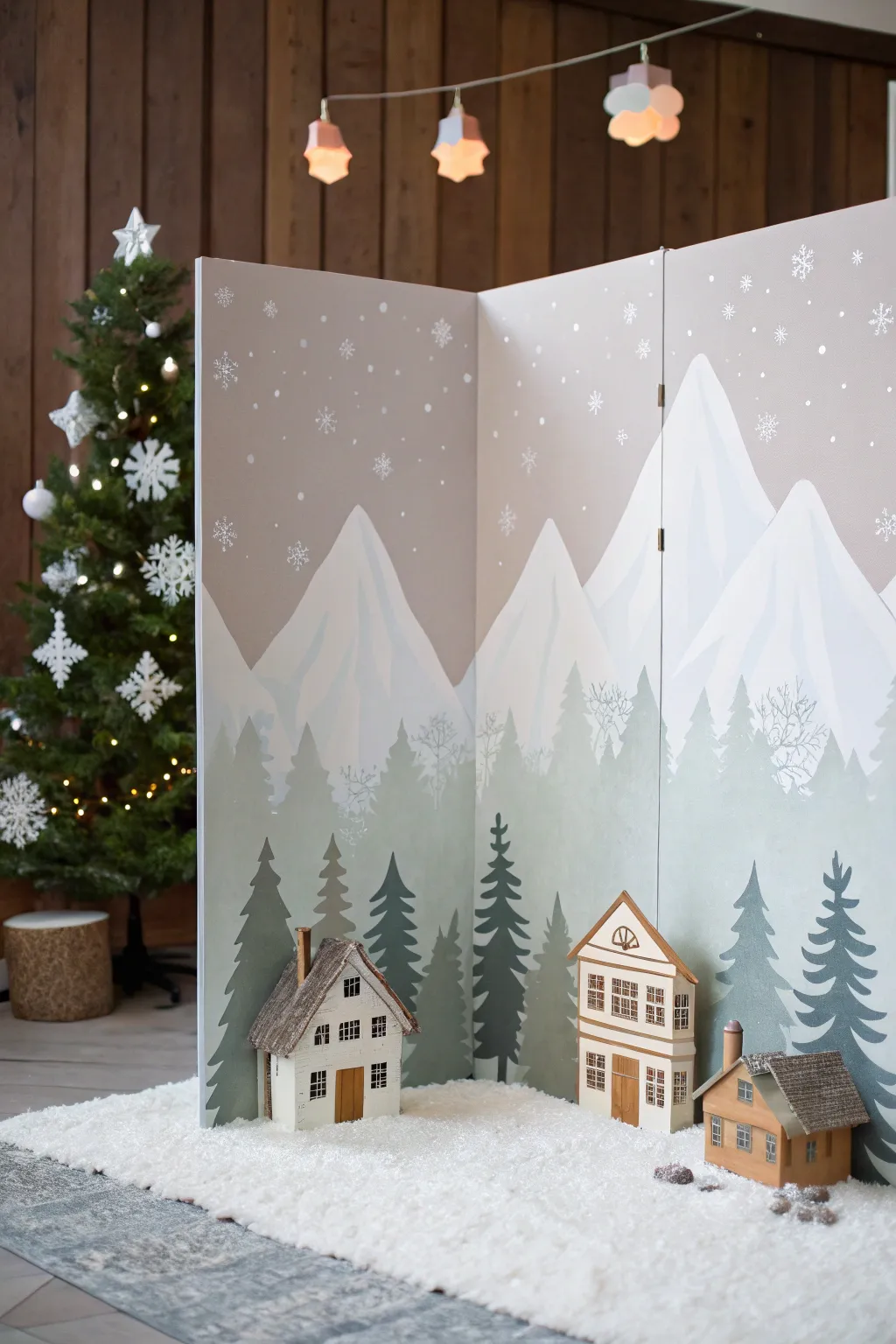 Transform your Christmas village with a touch of backdrop magic, where simplicity meets natural beauty.