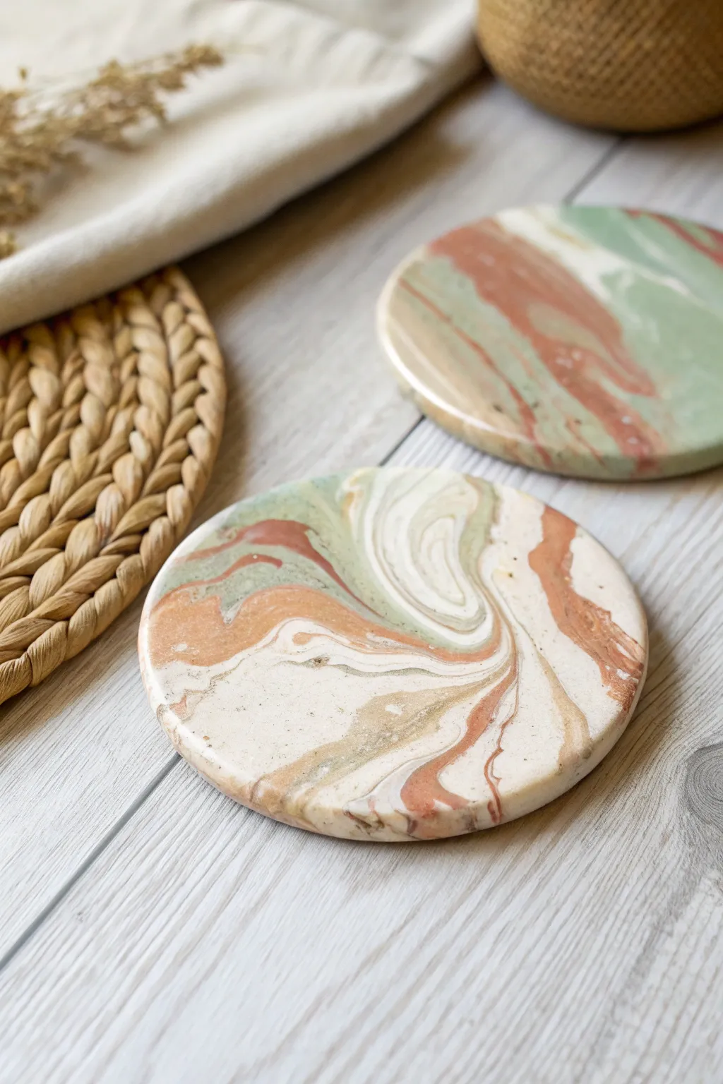 Embrace the warmth of nature with beautifully crafted clay coasters in earth tones.