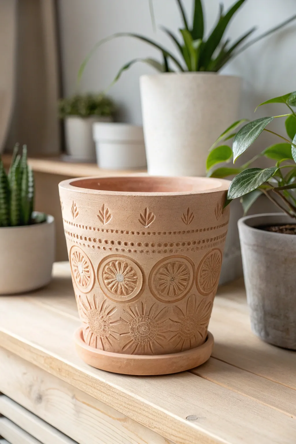 Craft your own oasis with stamped clay pots that bring simplicity and beauty to life. 🌿✨