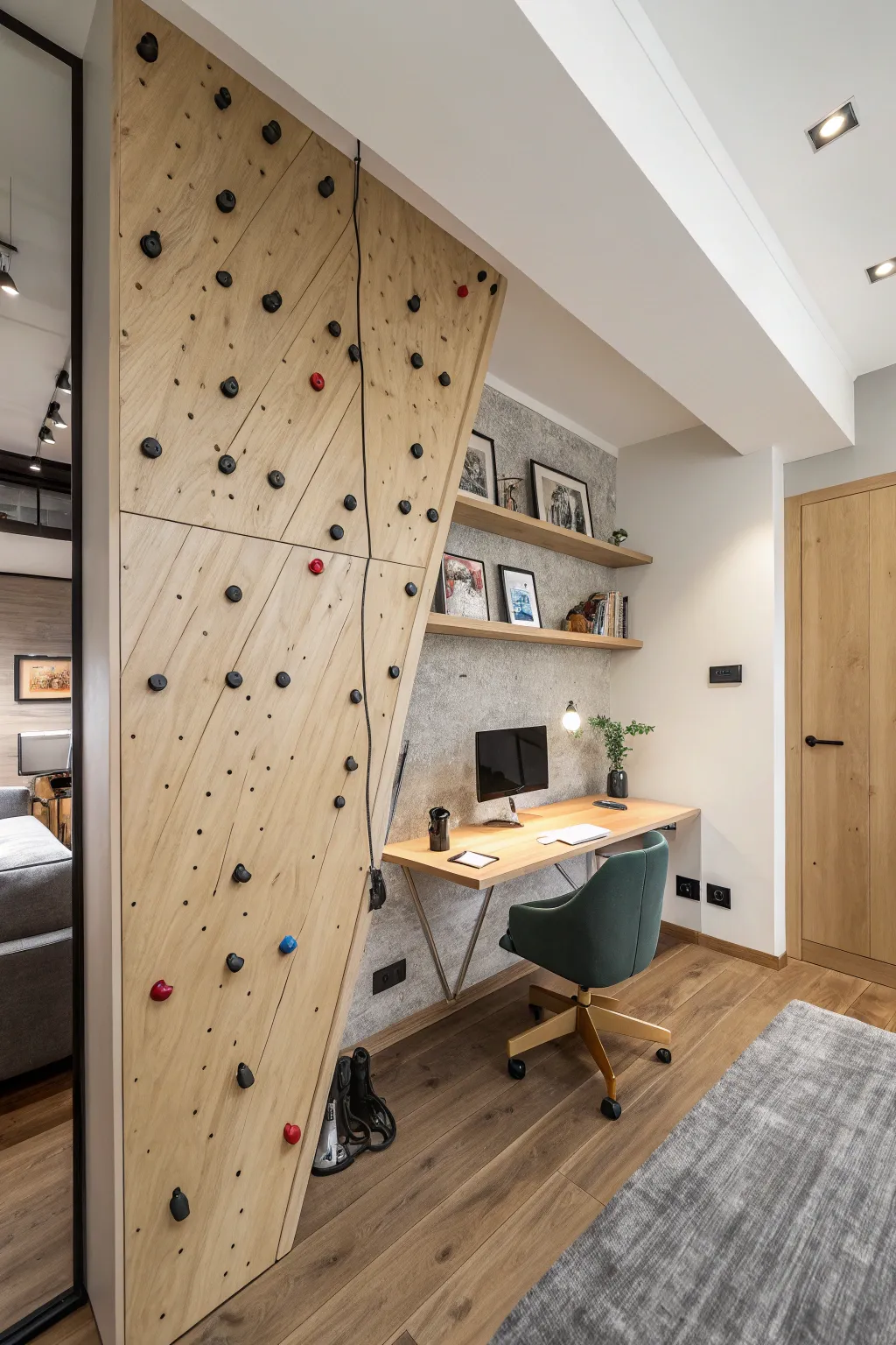 Elevate your workspace with a stunning climbing wall for active breaks!
