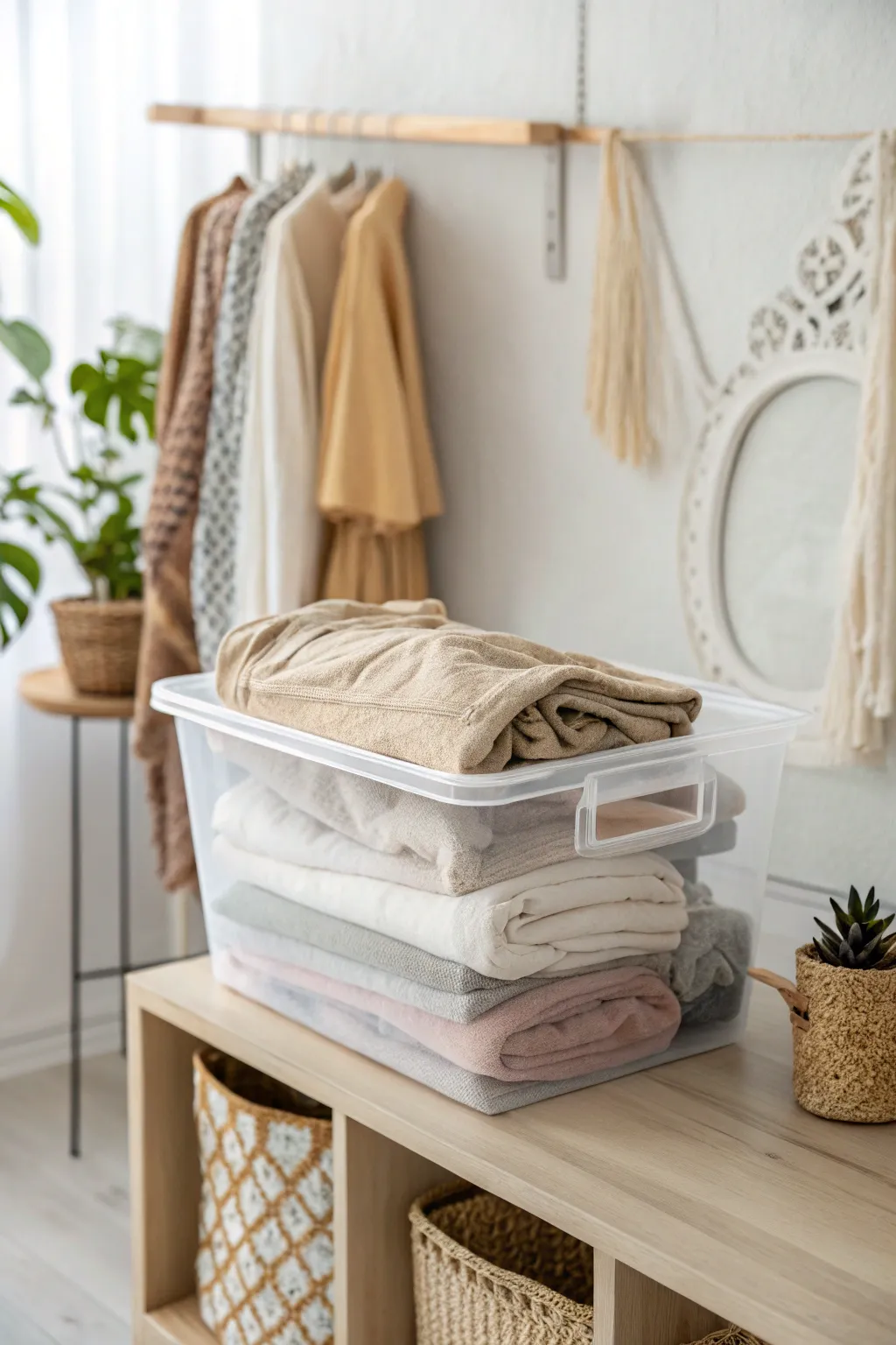 Elevate your closet with clear storage bins for effortless organization and a chic minimalist touch.
