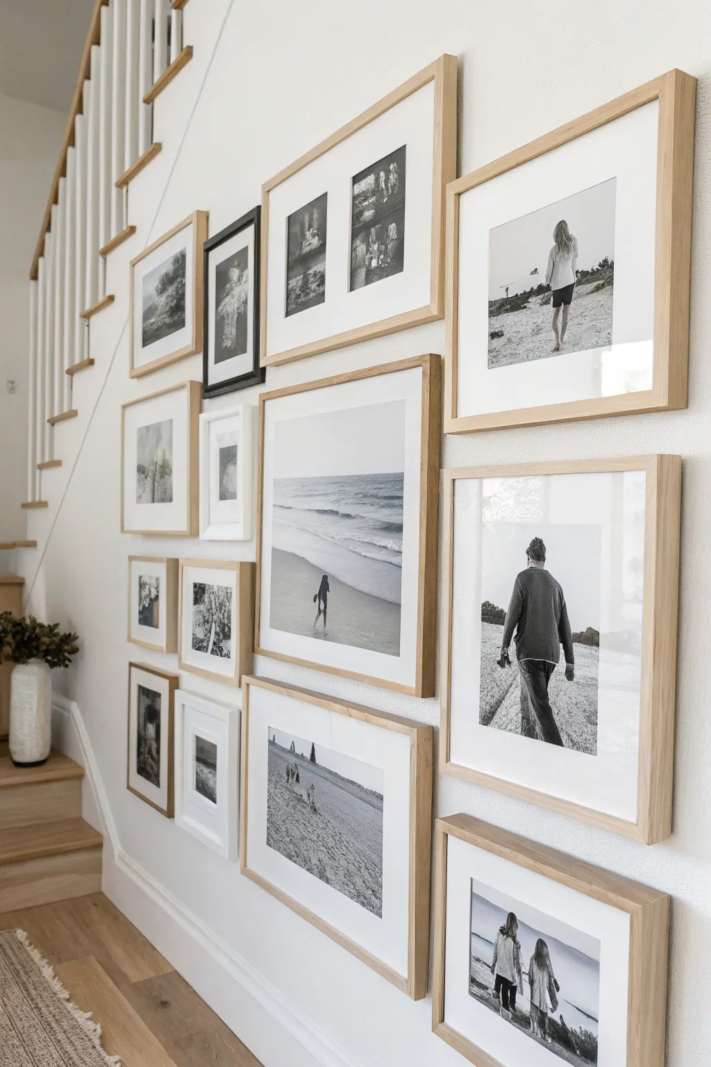 Timeless elegance: Transform your space with a sophisticated black and white photo wall.