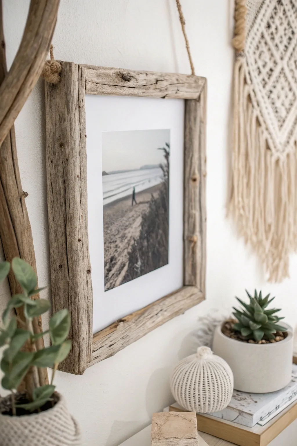 Capture memories in style with handcrafted driftwood photo frames, a perfect blend of simplicity and natural beauty.