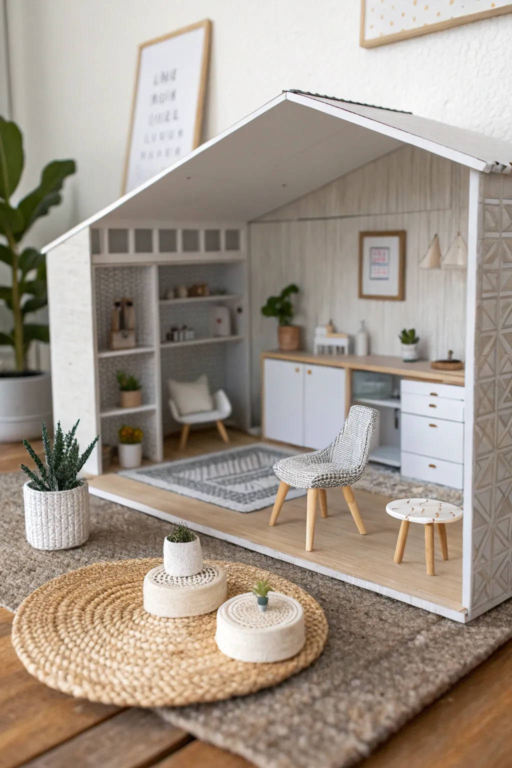 Transform simple materials into a chic minimalist haven with this DIY dollhouse idea. #ScandiBoho #Craftsmanship