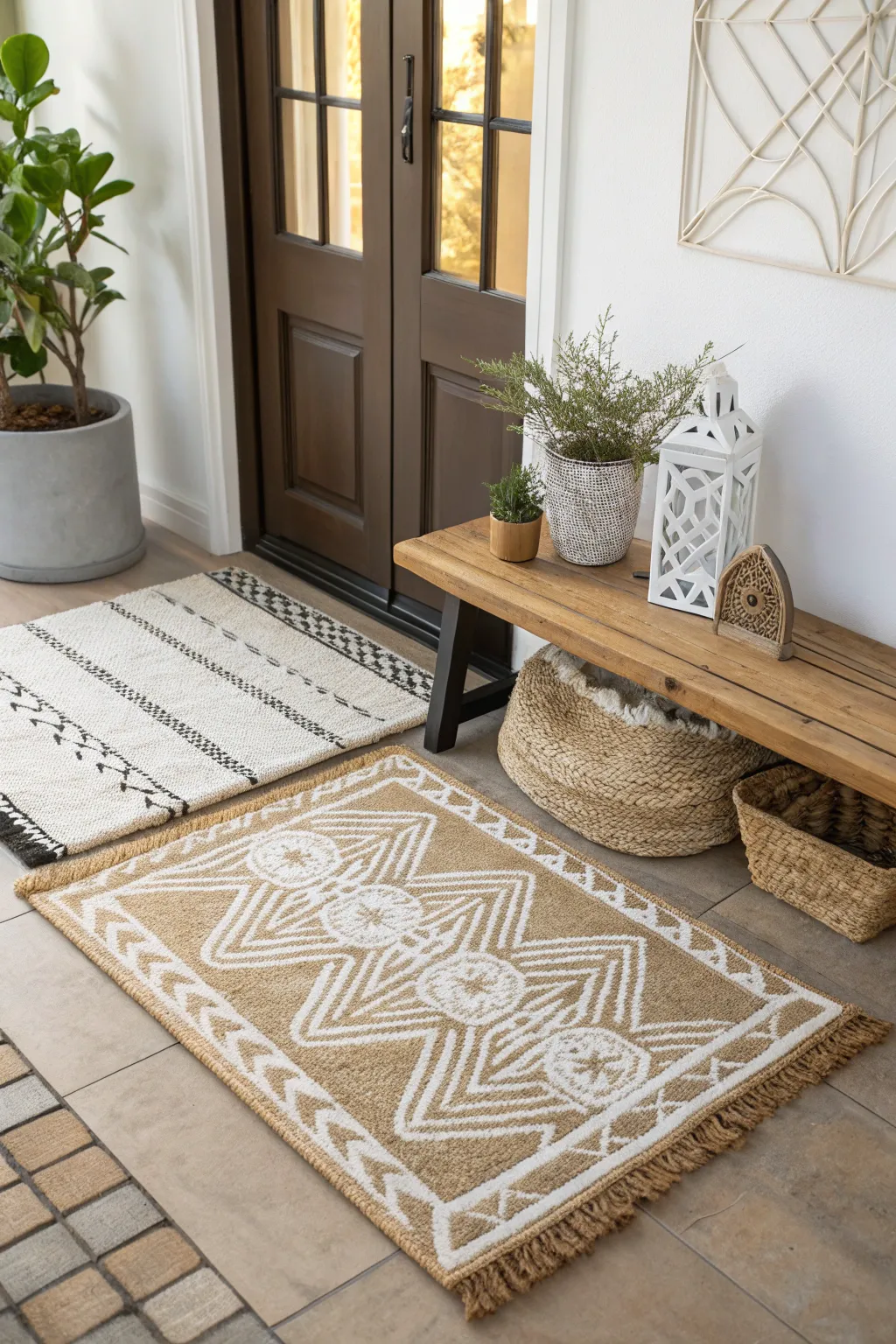 Elevate your entryway with a chic layered rug look! 🌿✨ #ScandiBoho #DIYDoormat