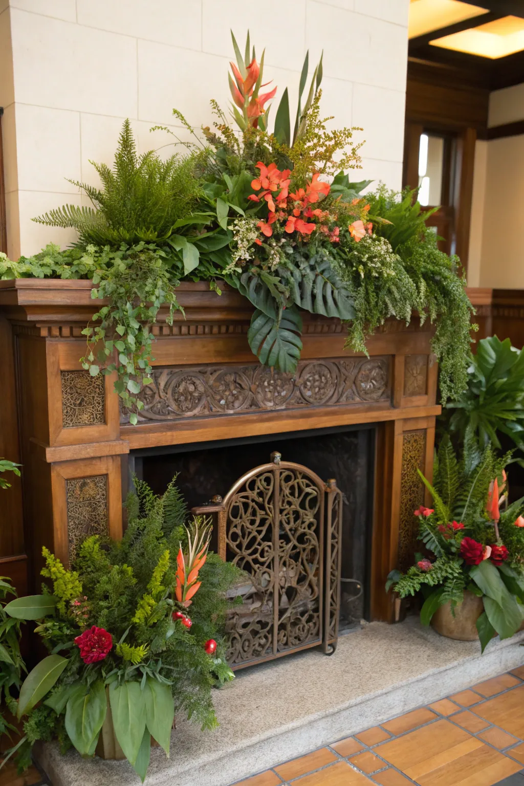 Bring warmth and life to your hearth with stunning floral and plant accents.