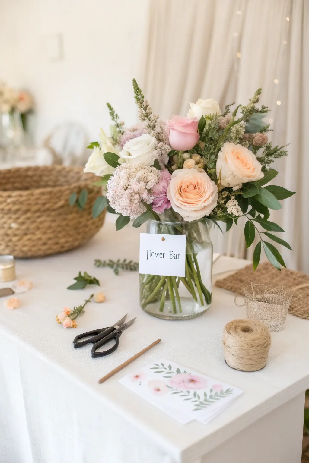 Elevate your event with a chic DIY flower bar station that combines Scandinavian simplicity with a boho charm. 🌸✨ #FlowerBar #DIYDecor