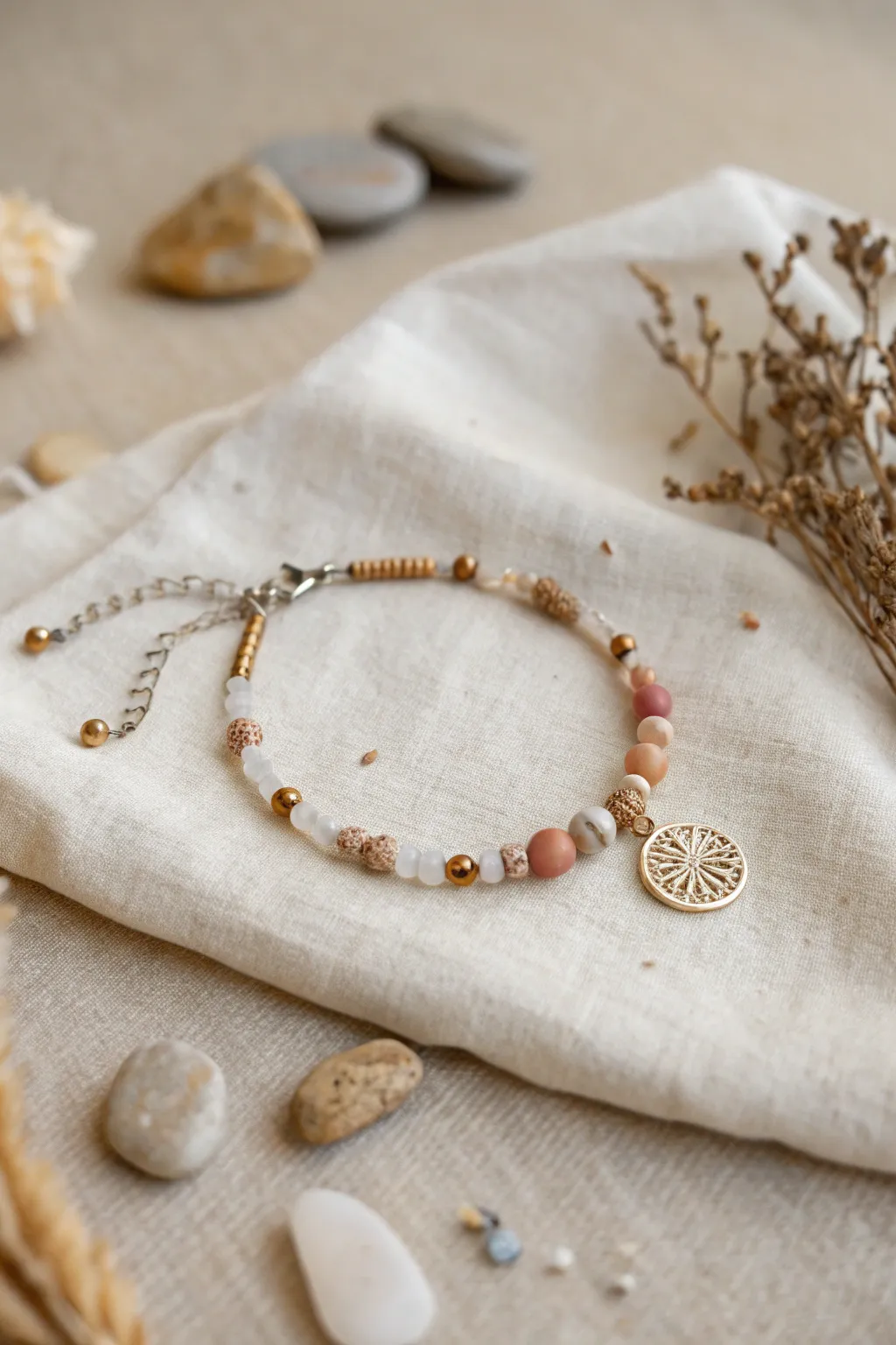 Crafted with love: a unique bracelet for mom that blends minimalist elegance with a Boho touch.