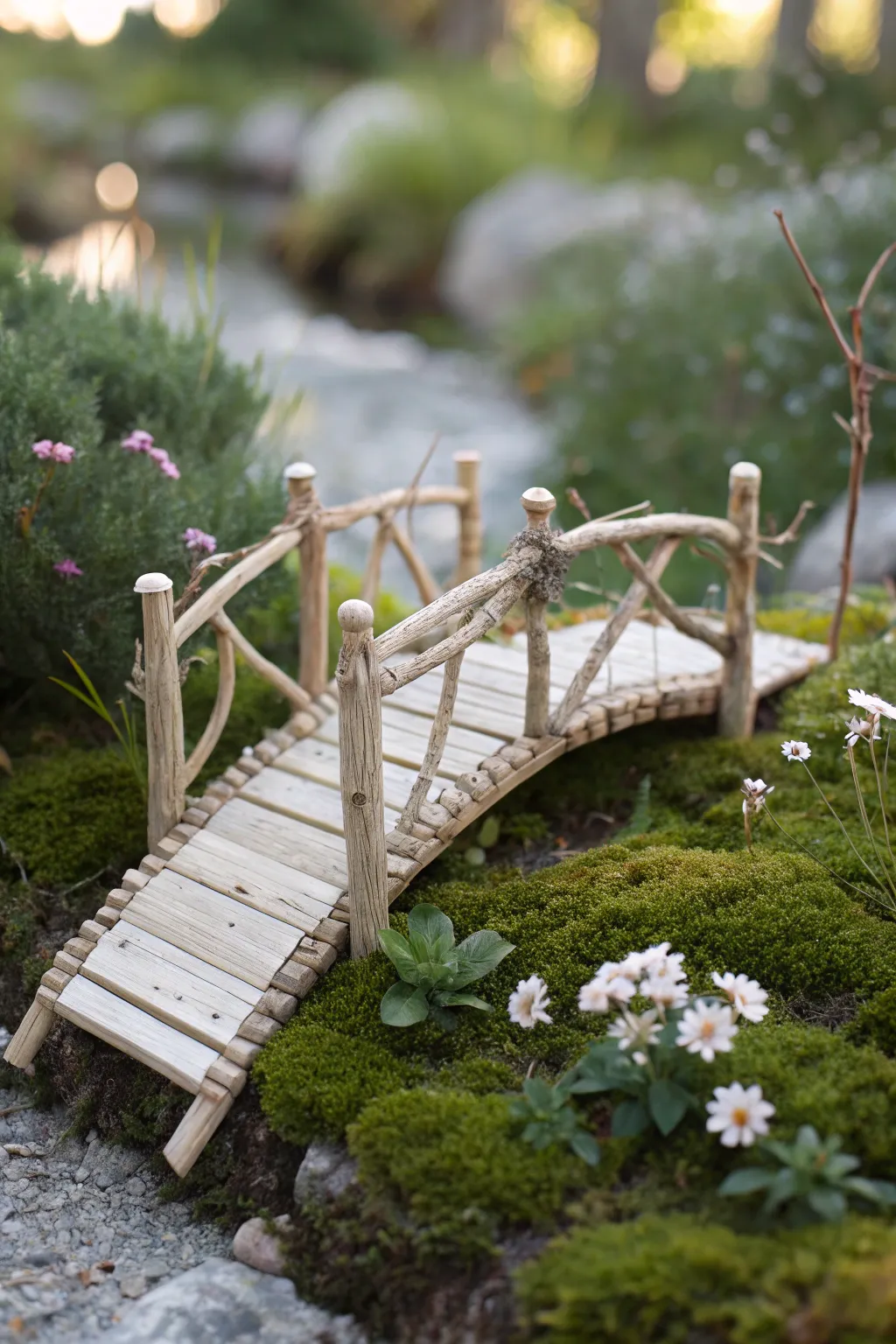 Crafting magic in miniature: A charming bridge for your gnome garden adventure.
