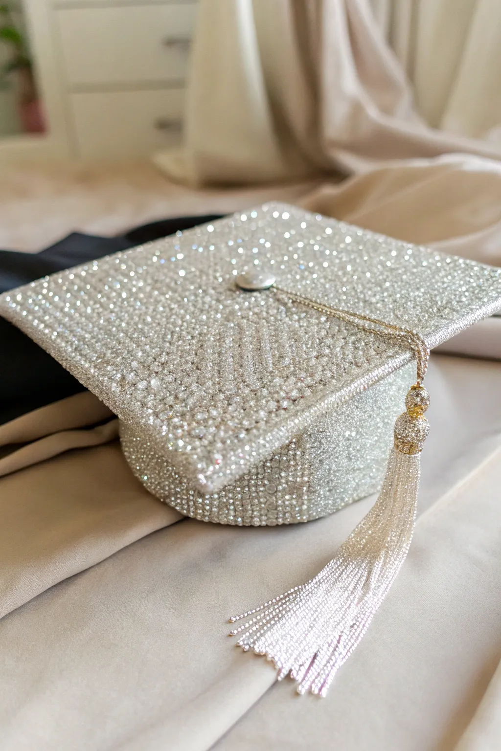 Shimmer and shine your way to graduation day with this dazzling DIY rhinestone cap!