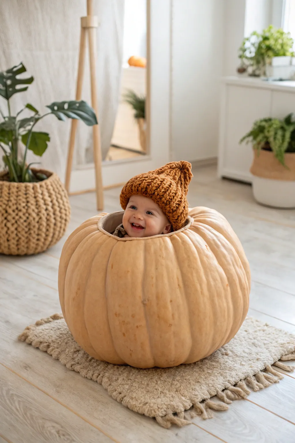Peek-a-boo pumpkin joy! Capture the sweetest Halloween memories with this adorable DIY photoshoot idea.