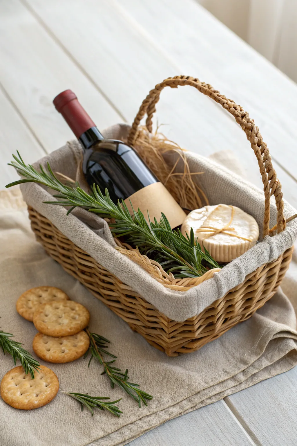 Elevate your housewarming gift with this chic wine & cheese pairing basket, perfect for those who appreciate simplicity and elegance.