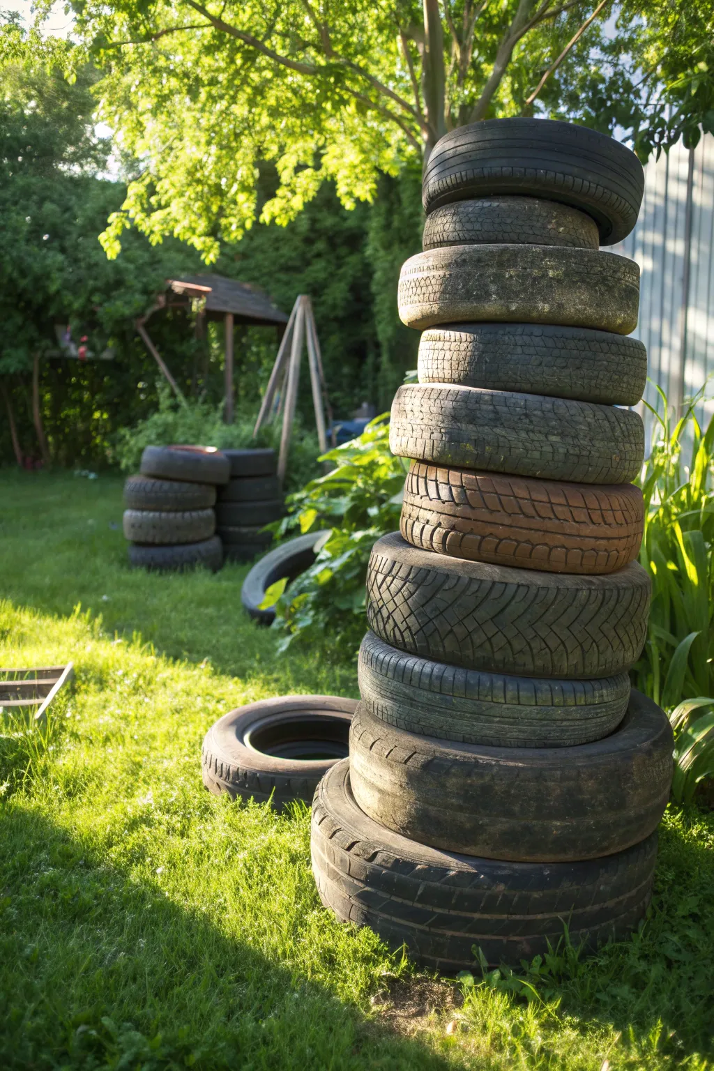 Transform old tires into an adventurous climbing tower—where creativity meets craftsmanship.