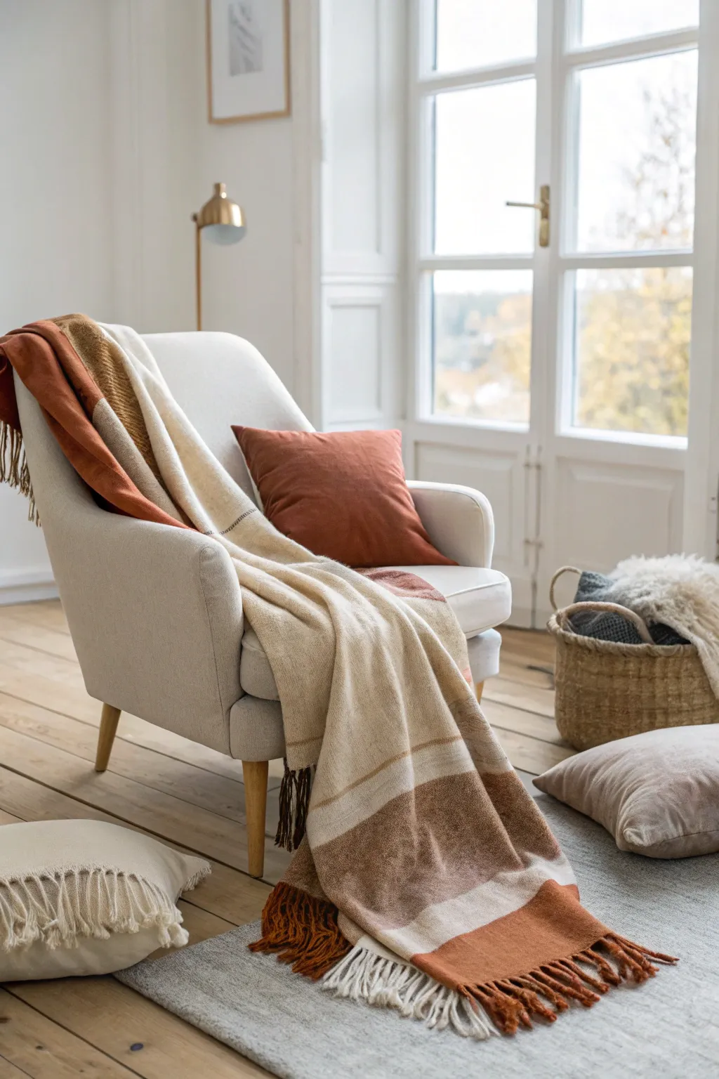 Embrace the art of cozy layering with earthy-toned textiles—perfect for a serene and stylish lake house retreat.