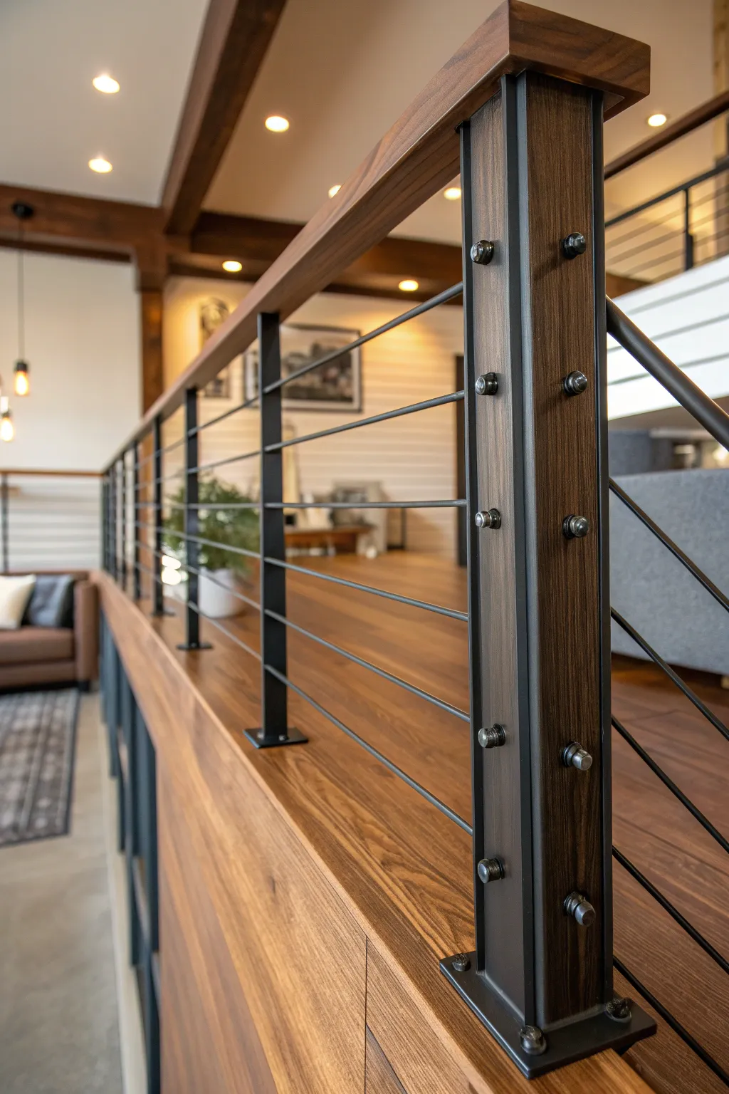 Crafting elegance: The art of mixing wood and metal in loft railings.