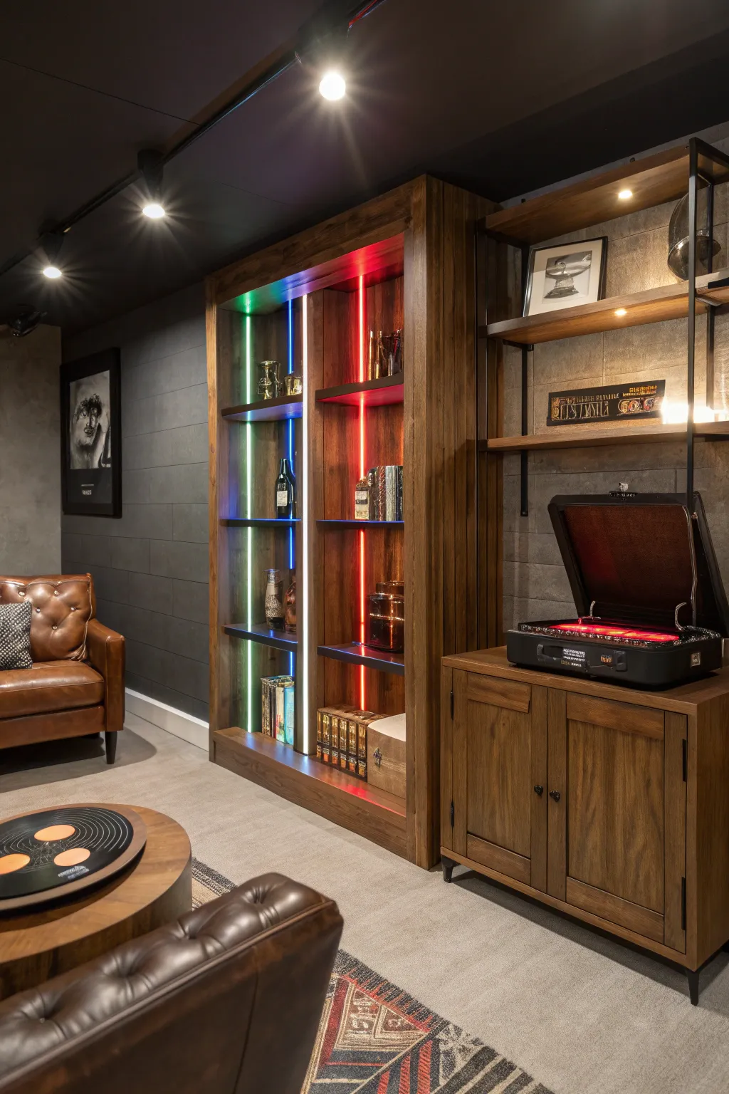 Illuminate Your Space: Transform your man cave with dynamic LED lighting for the perfect mood.