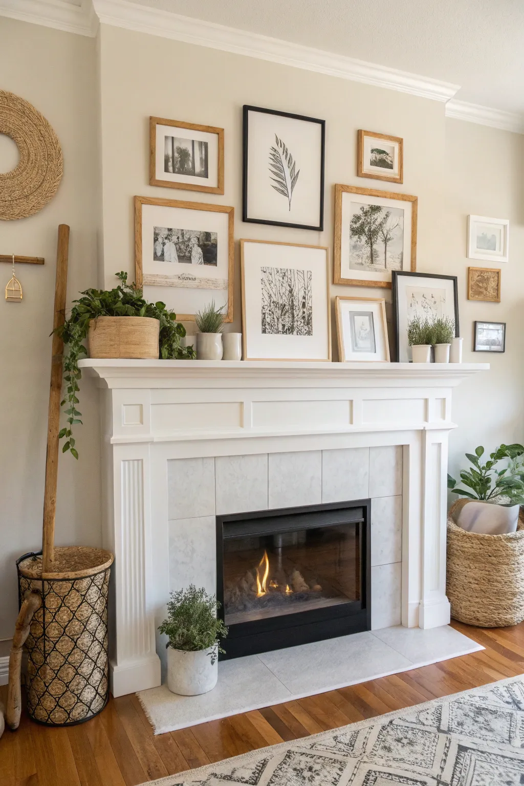 Transform your mantel into a personal art gallery, where simplicity meets sentimentality.