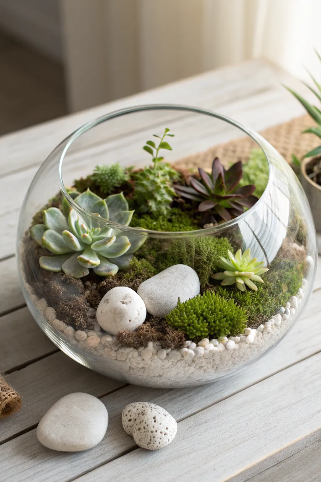 Create a serene mini garden with this DIY terrarium, the perfect low-maintenance Mother's Day gift to bring a touch of nature indoors.