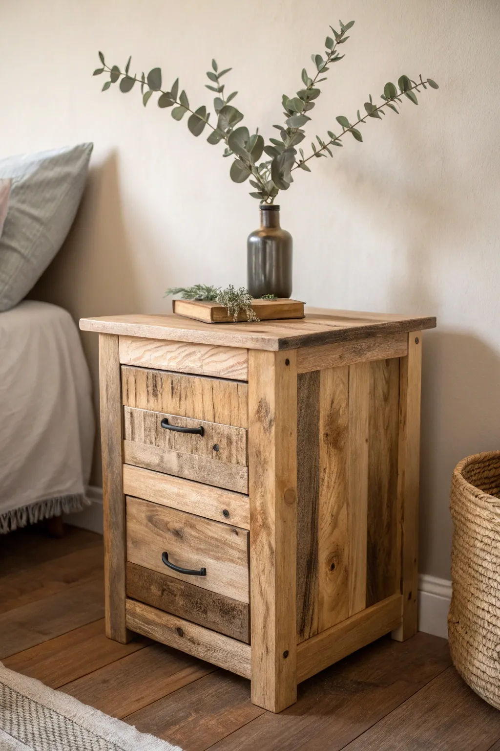 Embrace simplicity and sustainability with this handcrafted pallet wood nightstand, where each grain tells its own story.