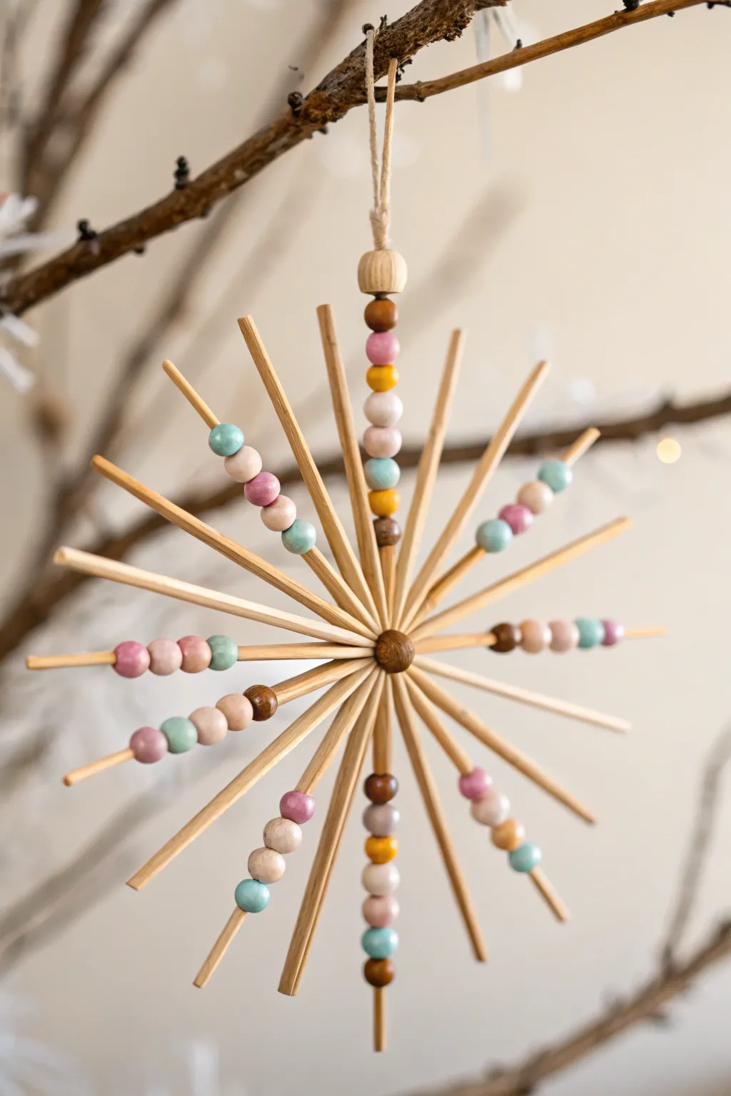 Elevate your holiday decor with a handcrafted beaded starburst ornament, where simplicity meets vibrant charm.