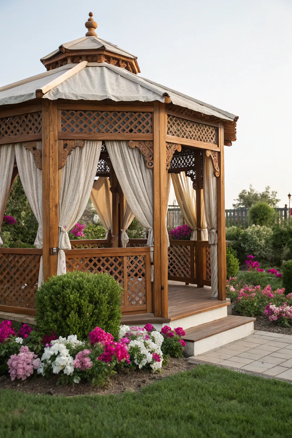 Create your ultimate garden retreat with this stunning gazebo and fabric canopy.