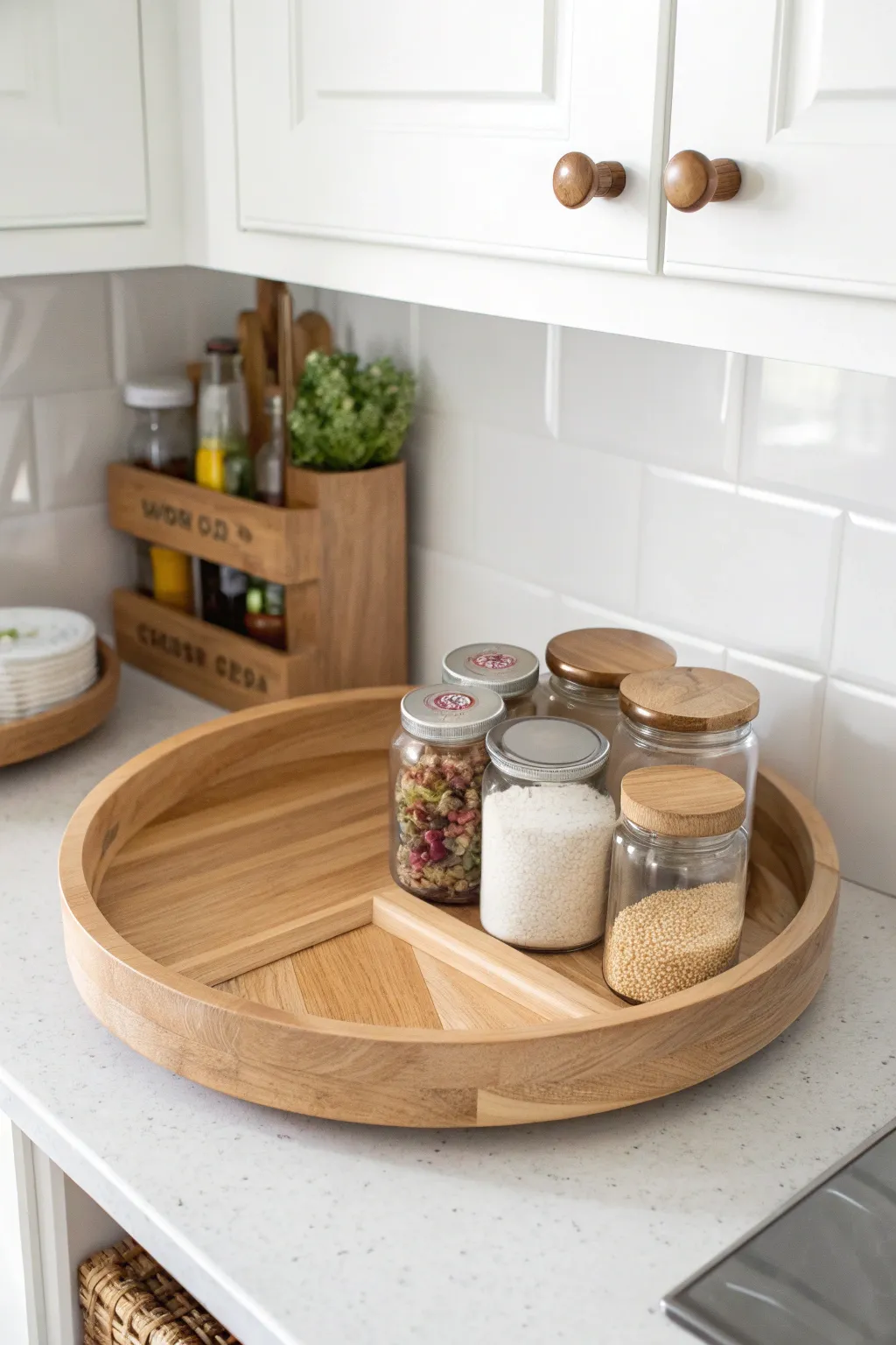 Effortless elegance: Transform your pantry with a stylish lazy Susan.