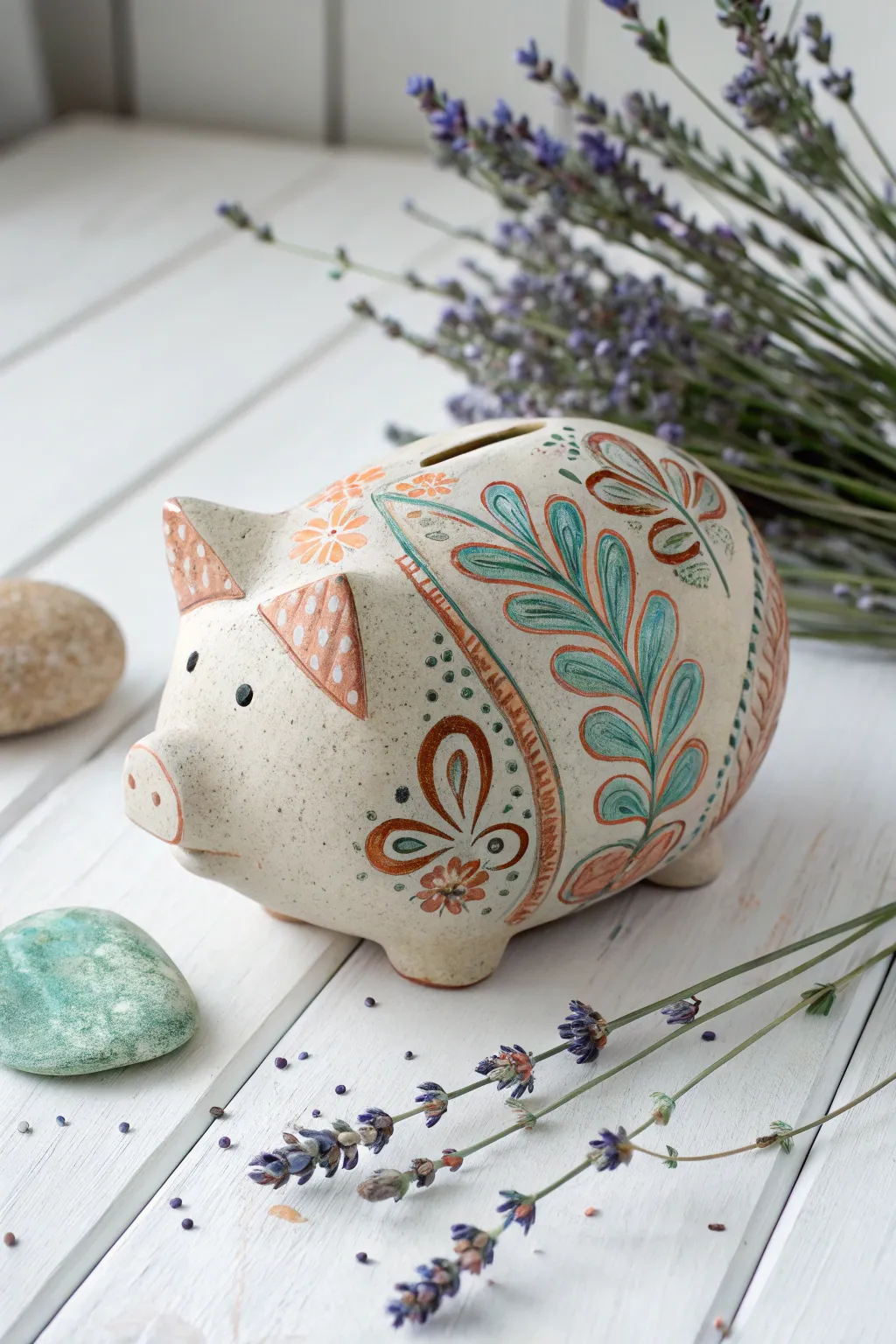 Turn nature into art with this DIY Painted Rock Piggy Bank—where Scandinavian minimalism meets Boho creativity!