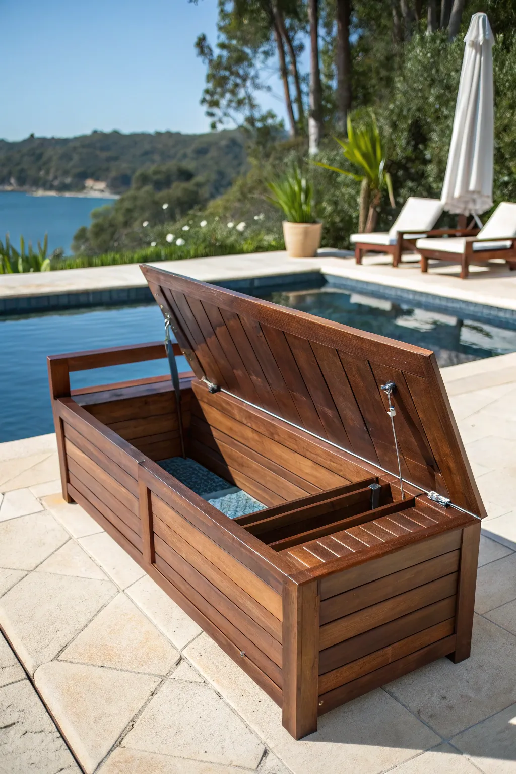 Transform your poolside with a stylish convertible bench cover, blending function and elegance.