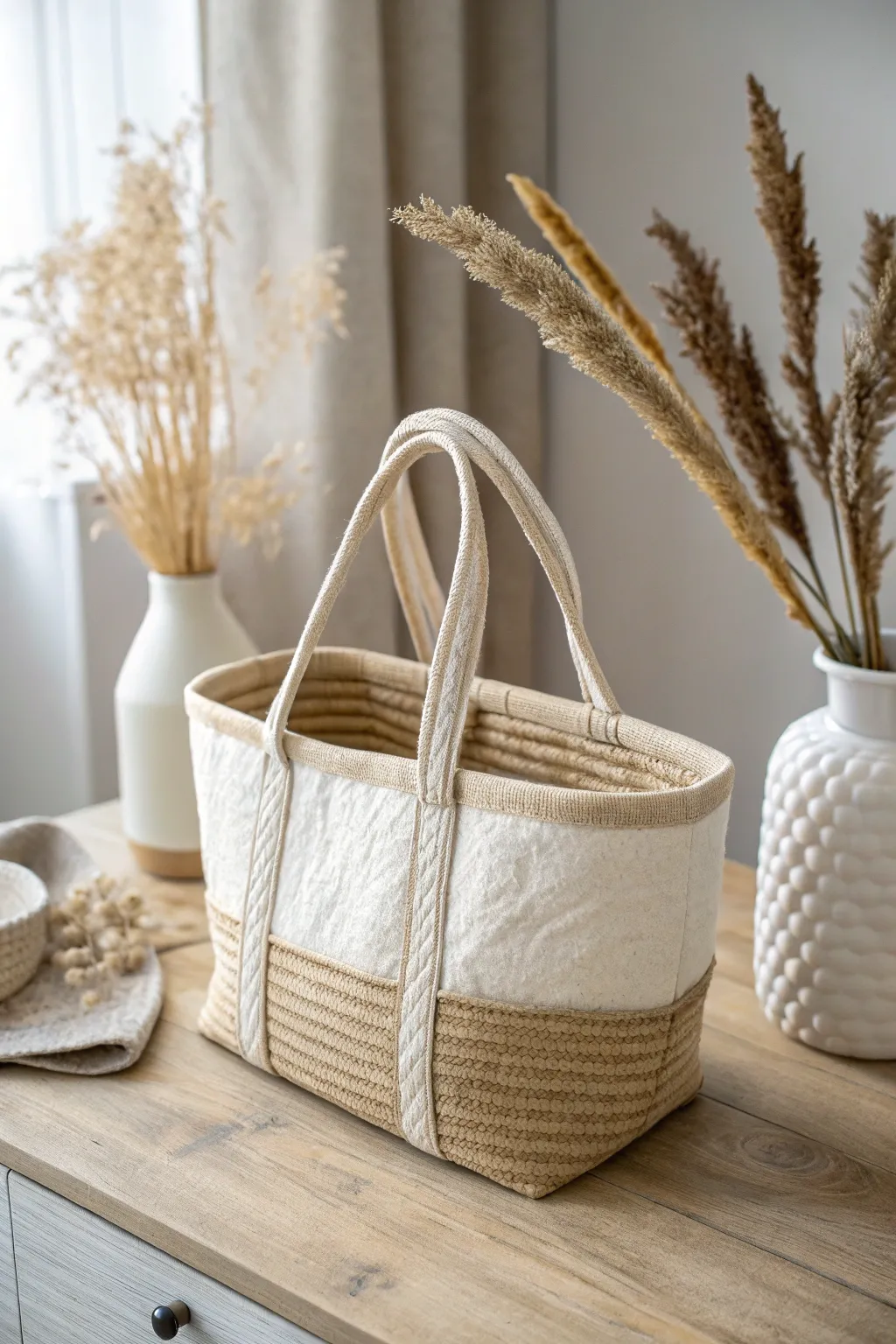 Embrace simplicity with this chic fabric basket bag – perfect for any occasion!
