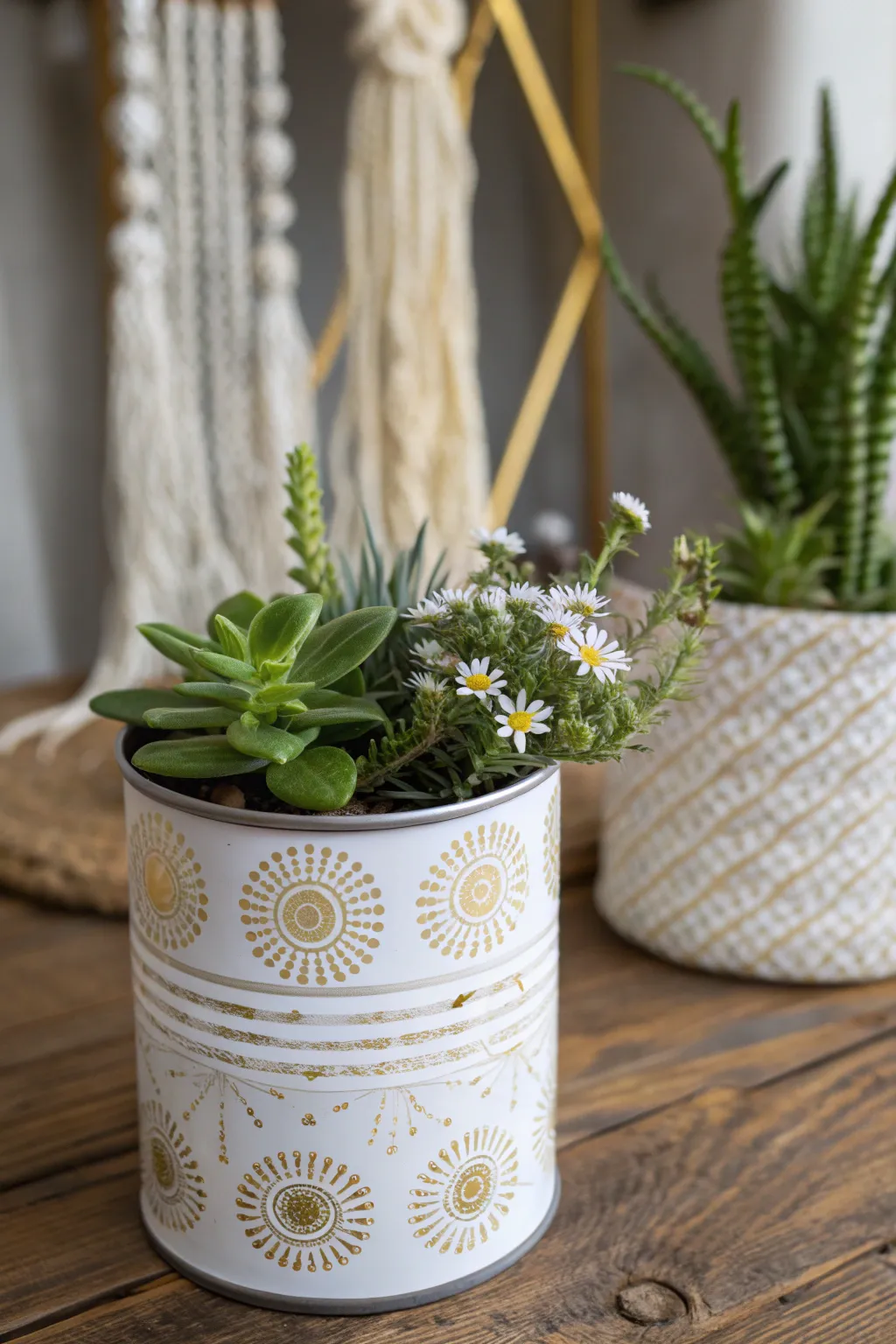 Upcycle with style: Transform old cans into charming planters for a rustic backyard vibe!