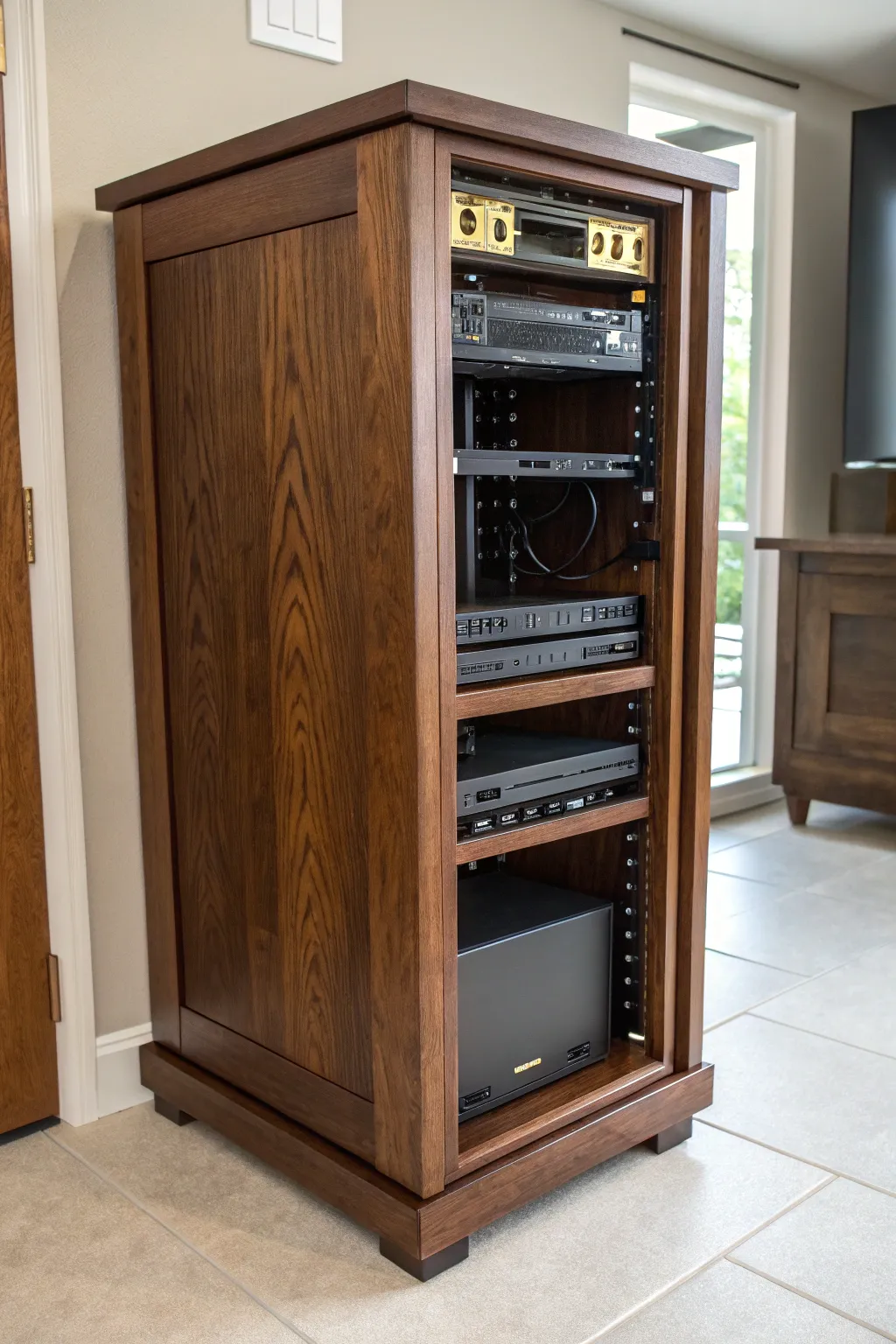 Transform your space with a handcrafted corner nook server rack—where functionality meets refined craftsmanship.