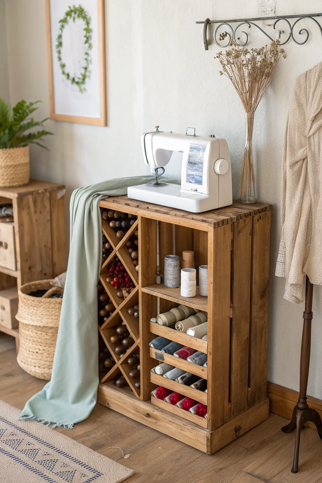Transform a wine crate into a chic, rustic sewing station and add warmth to your creative space!