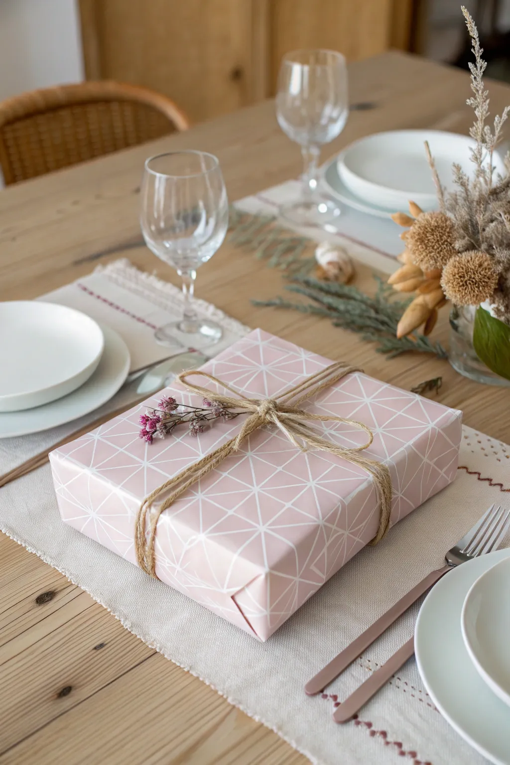 Transform your table with a touch of DIY elegance using gift wrap for a chic and seasonal vibe.