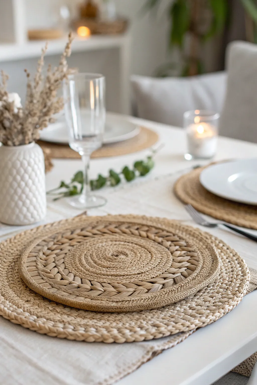 Elevate your dining experience with the art of texture: A woven placemat that adds depth and charm to any table setting.