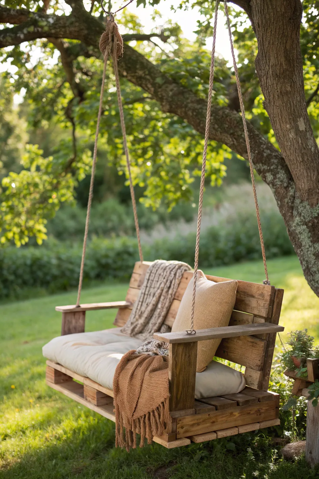 Embrace the charm of sustainability with this DIY rustic pallet swing, a perfect blend of boho and minimalist elegance for your outdoor oasis.