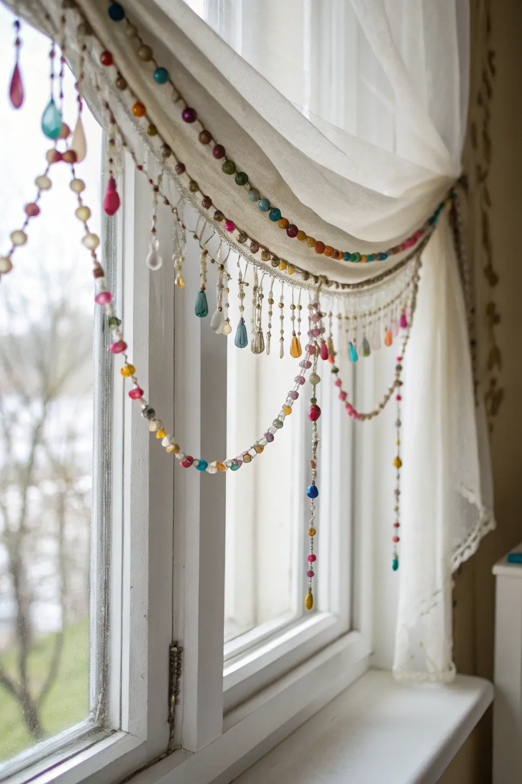 Transform your space with a touch of bohemian elegance through a handcrafted beaded valance.