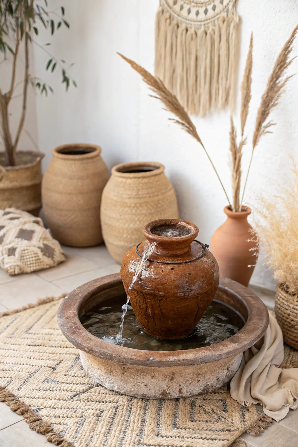 Transform imperfections into charm with this rustic DIY pot fountain, a serene centerpiece for any minimalist space.