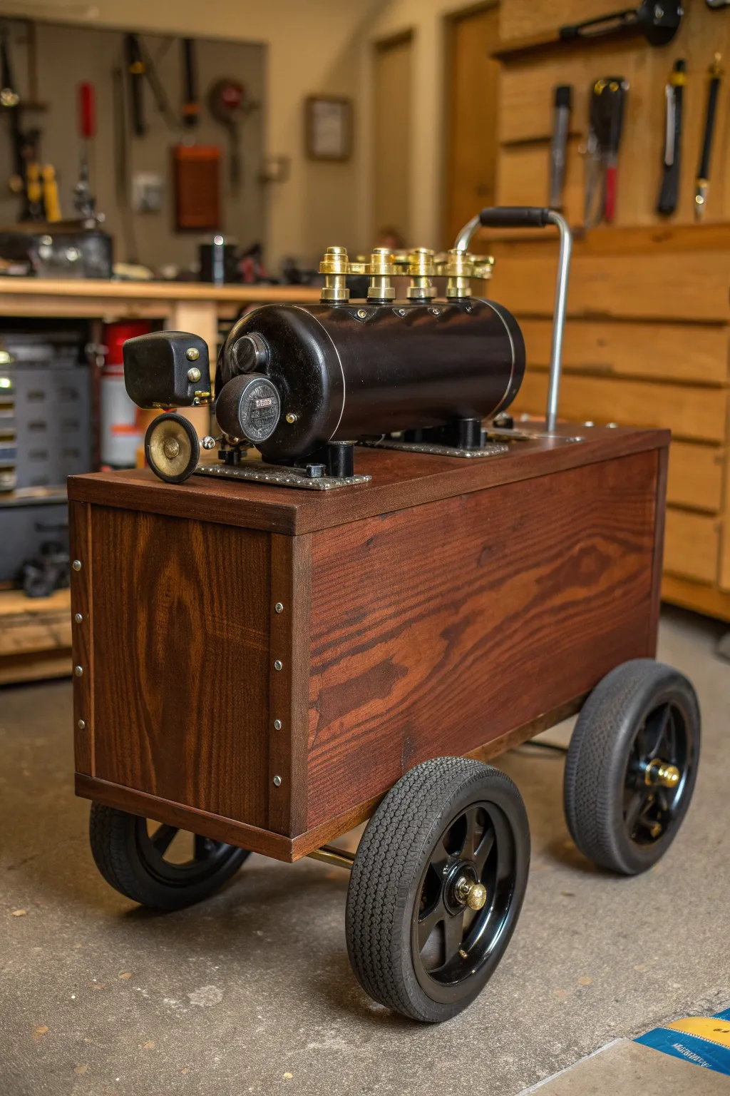 Elevate your workshop game with this expertly crafted DIY air compressor cart. Mobility meets craftsmanship.