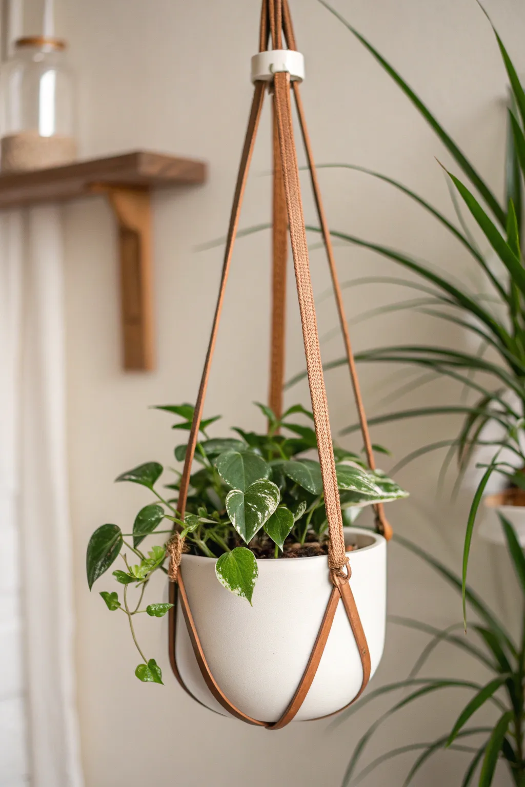 Elevate your indoor greenery with these chic leather strap planters—where simplicity meets elegance!